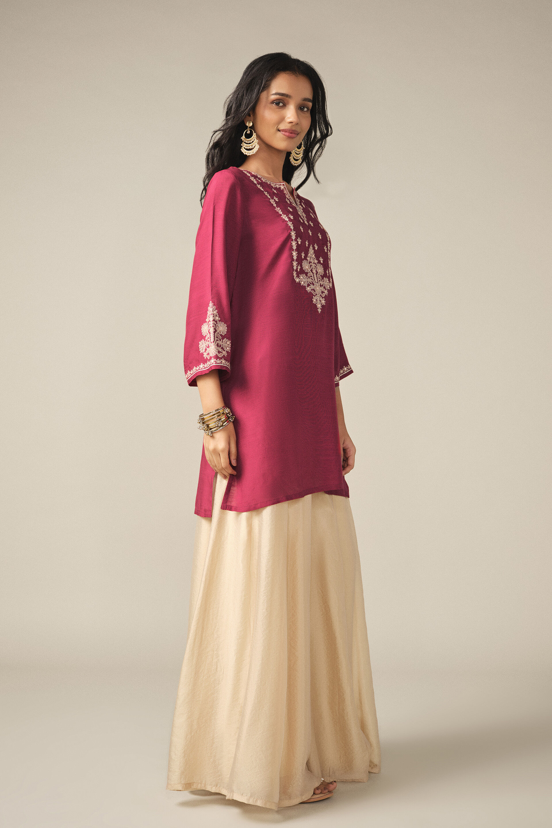Embroidered Tunic in Red, Red, image 3